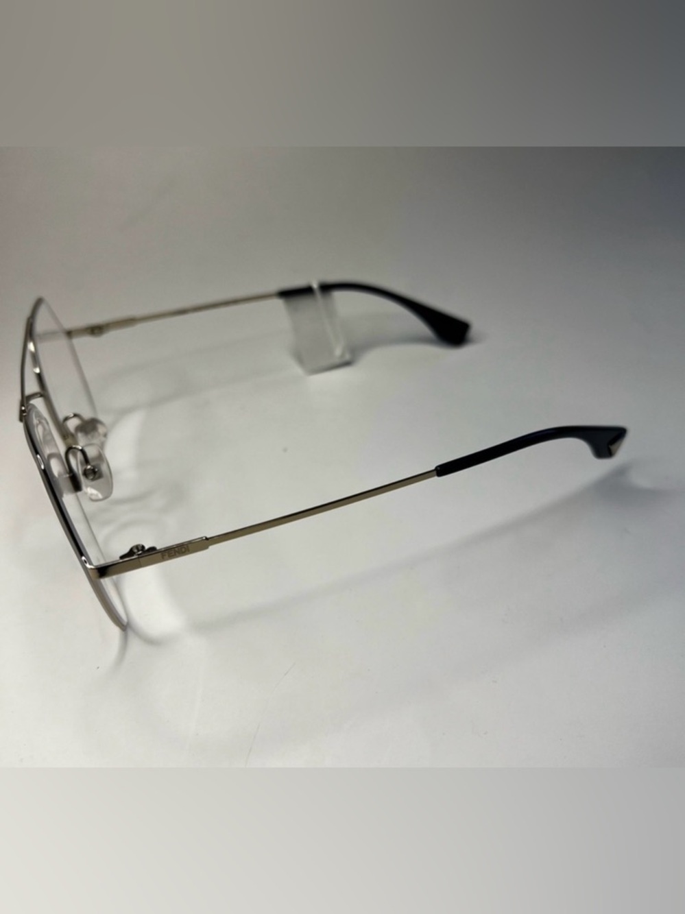 Fendi Silver Metal Aviator-Style Optical Glasses with Brown Temple Tips - Picture 3 of 4
